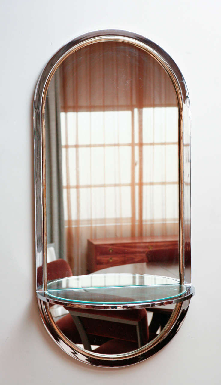 Chrome and Brass Framed Pace Collection Entry Mirror with glass shelf.
