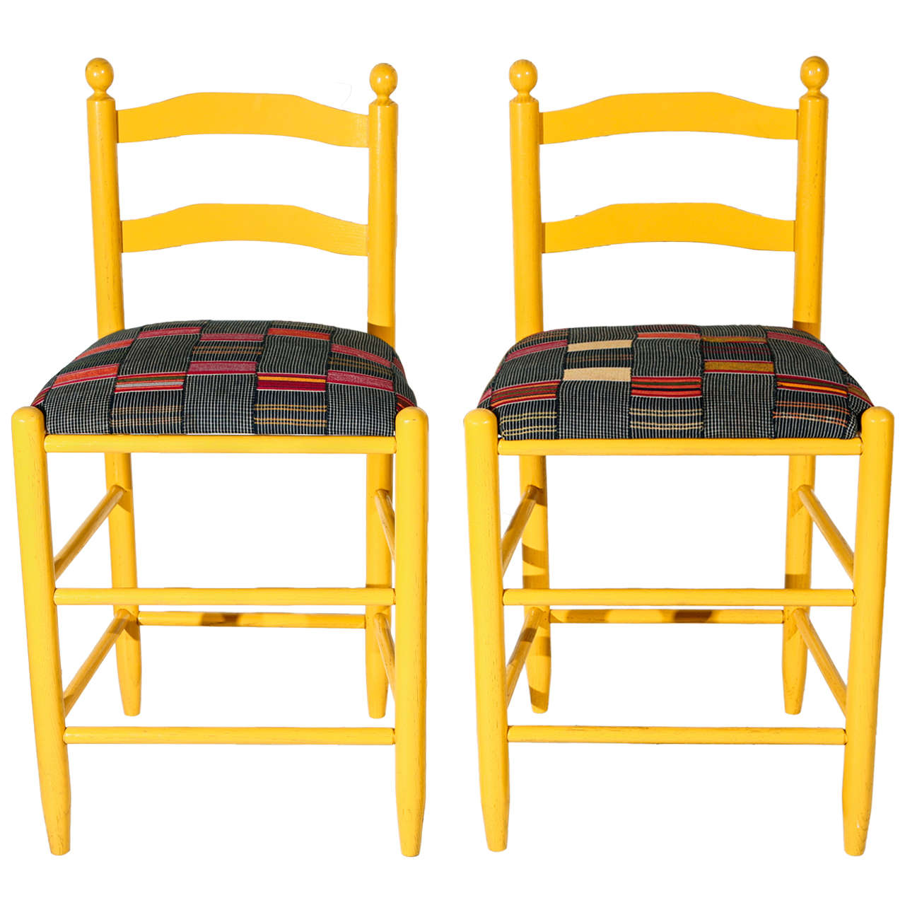 Ladder Back Counter Stools with Vintage African Fabric Seats
