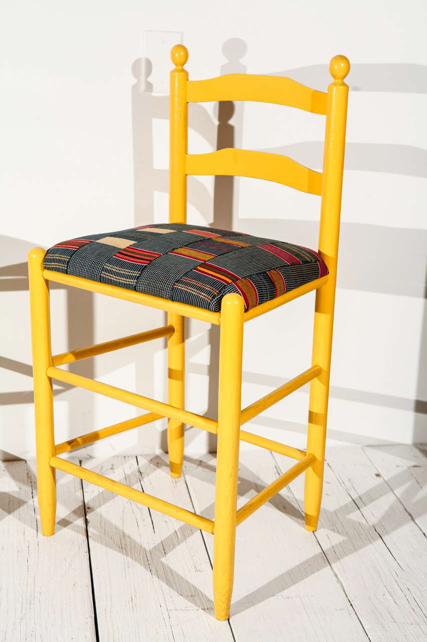 Mid-20th Century Ladder Back Counter Stools with Vintage African Fabric Seats