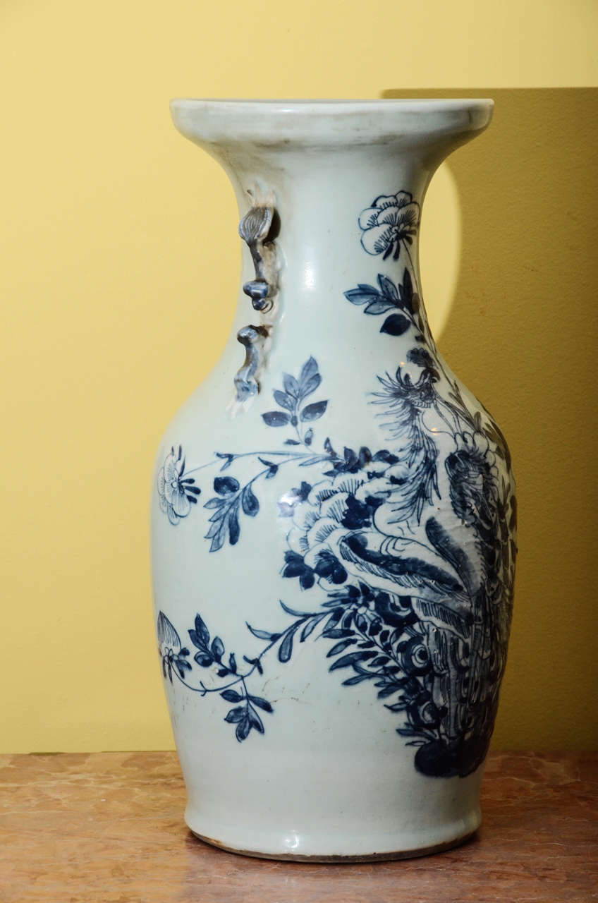 Blue and white temple vase,
China, circa 1860.