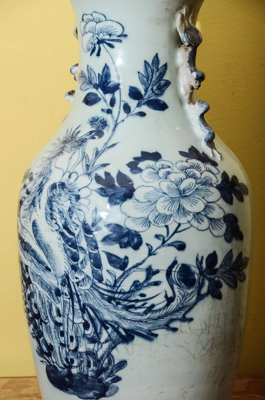 19th Century Blue and White Temple Vase