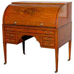 Antique Adam Style Roll Top Desk with Inlay