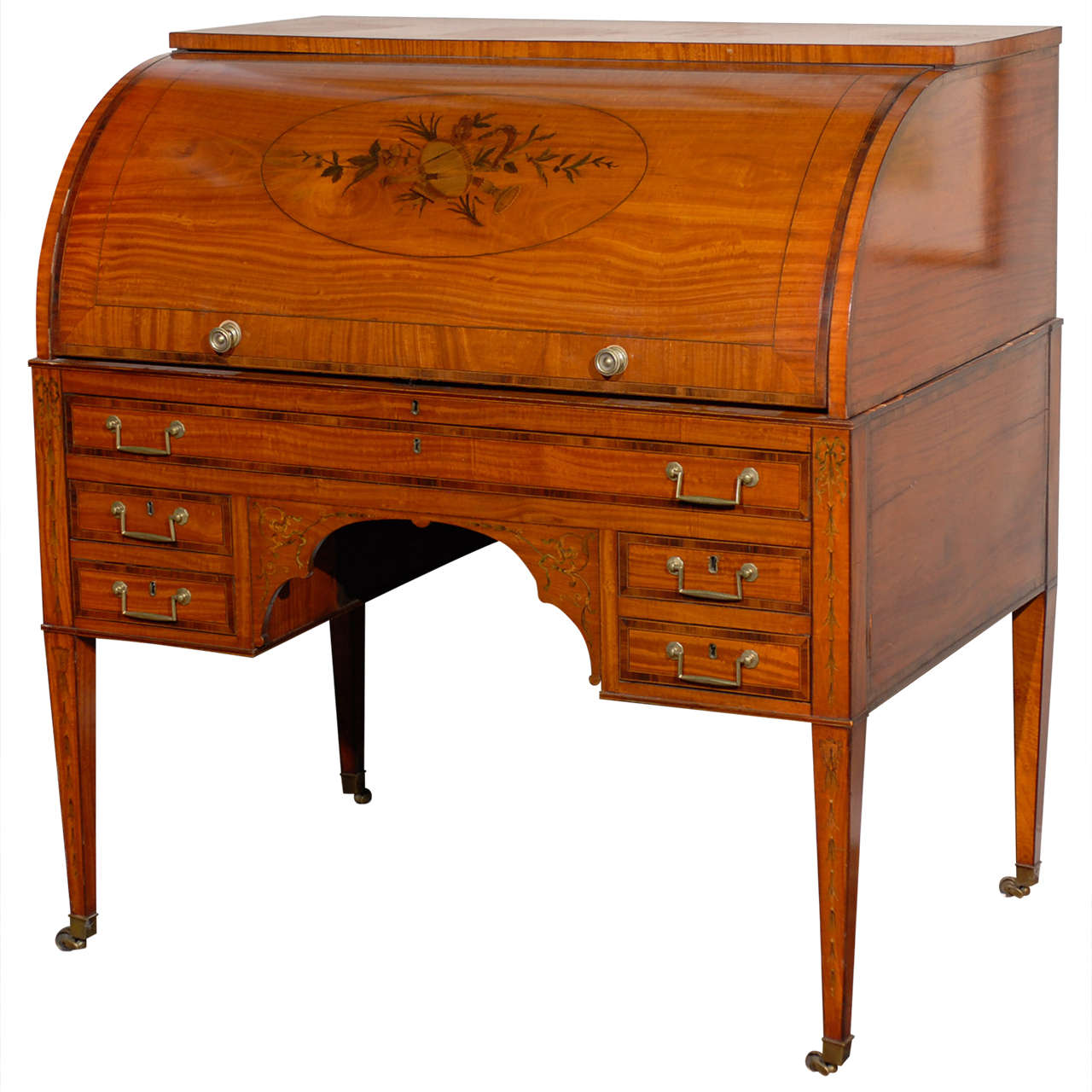 Adam Style Roll Top Desk with Inlay at 1stDibs