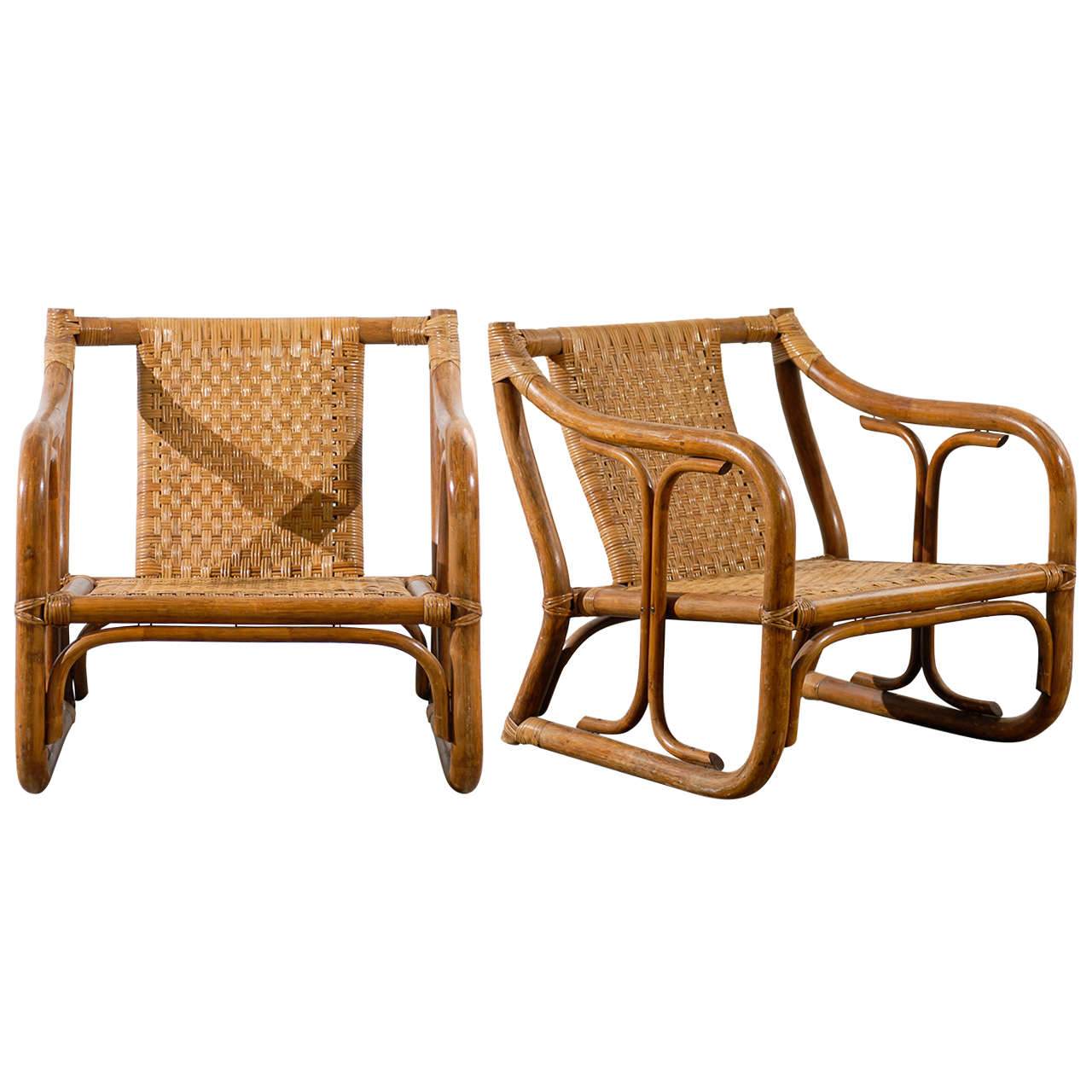 Restored Pair of McGuire Style Rattan Lounge Chairs