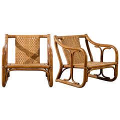 Restored Pair of McGuire Style Rattan Lounge Chairs