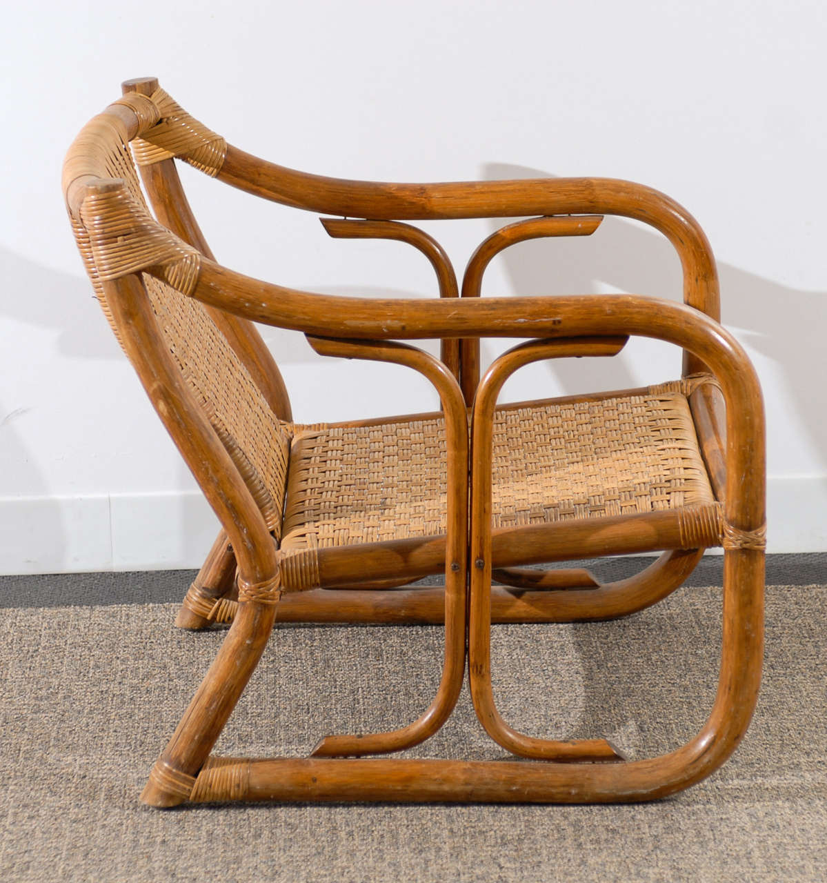 Late 20th Century Restored Pair of McGuire Style Rattan Lounge Chairs