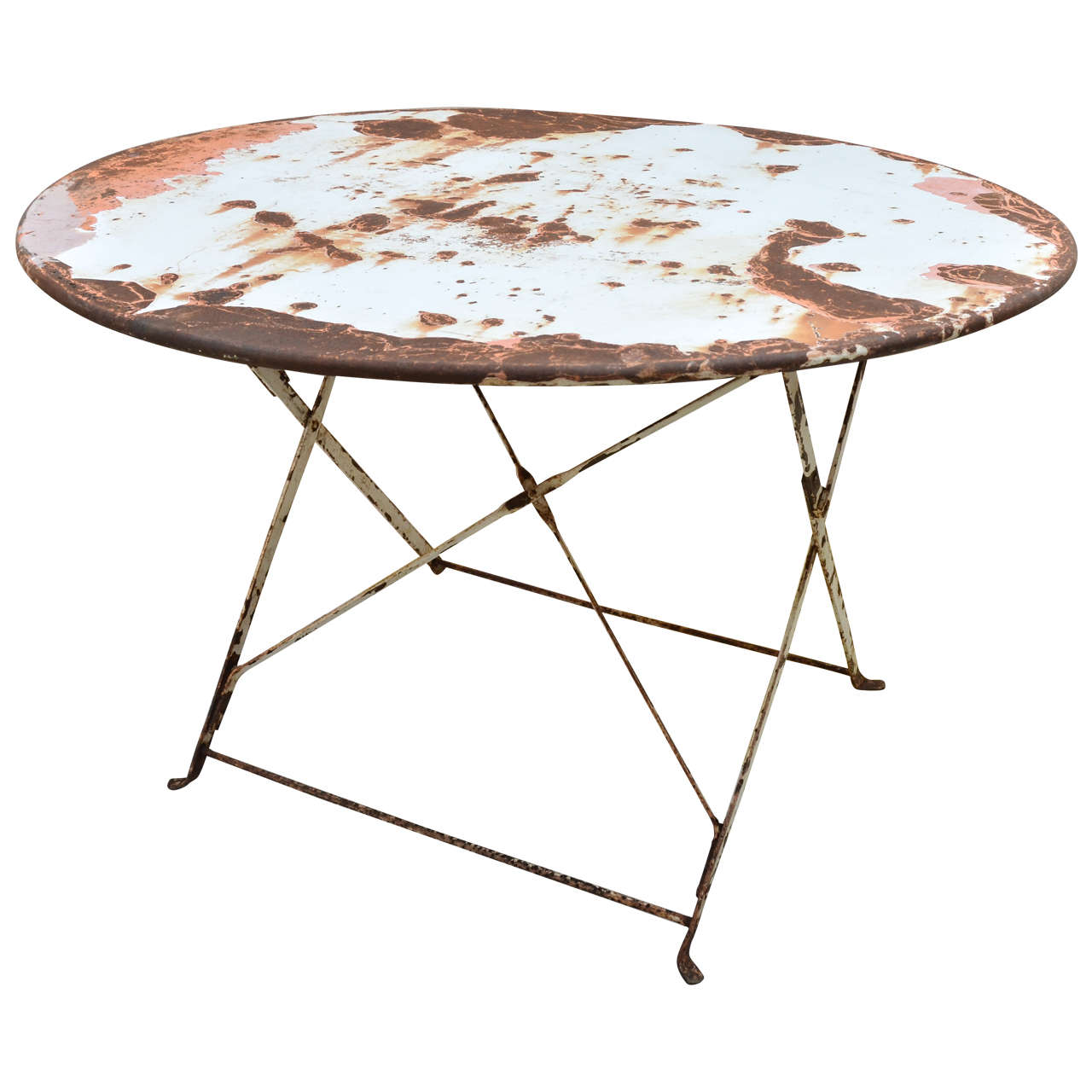 French Old Paint Finish Folding Garden Table For Sale