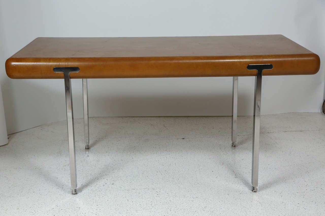Leather and Polished Stainless Steel Desk 5