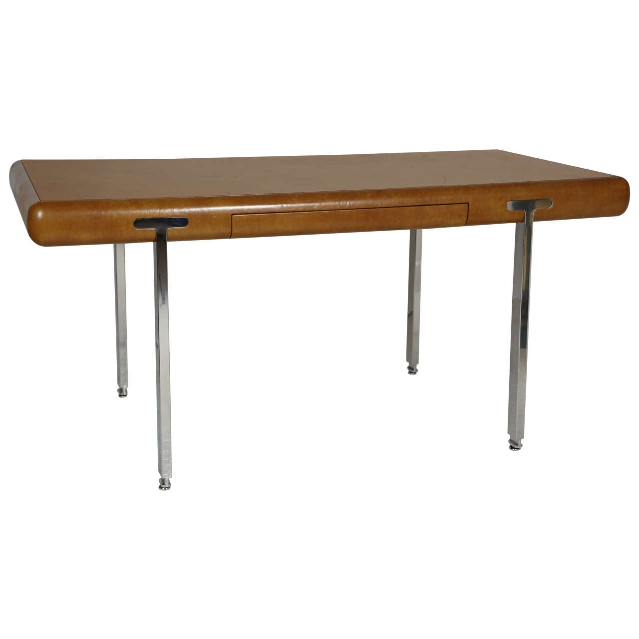 Leather and Polished Stainless Steel Desk