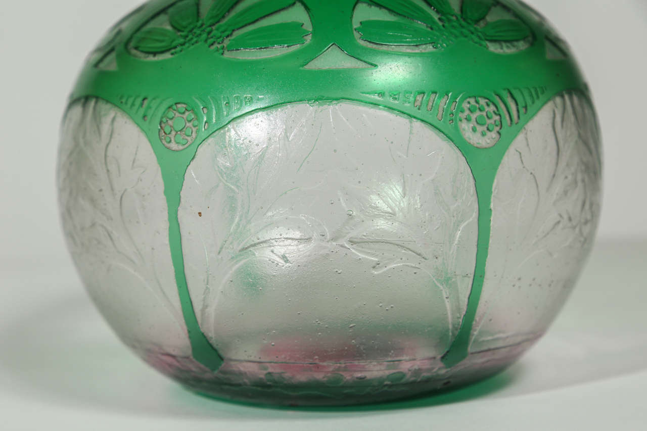French Art Deco Acid Etched Glass Vase by Daum