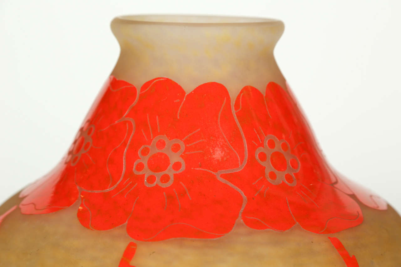 French Art Deco Cameo Glass Vase, by Degué