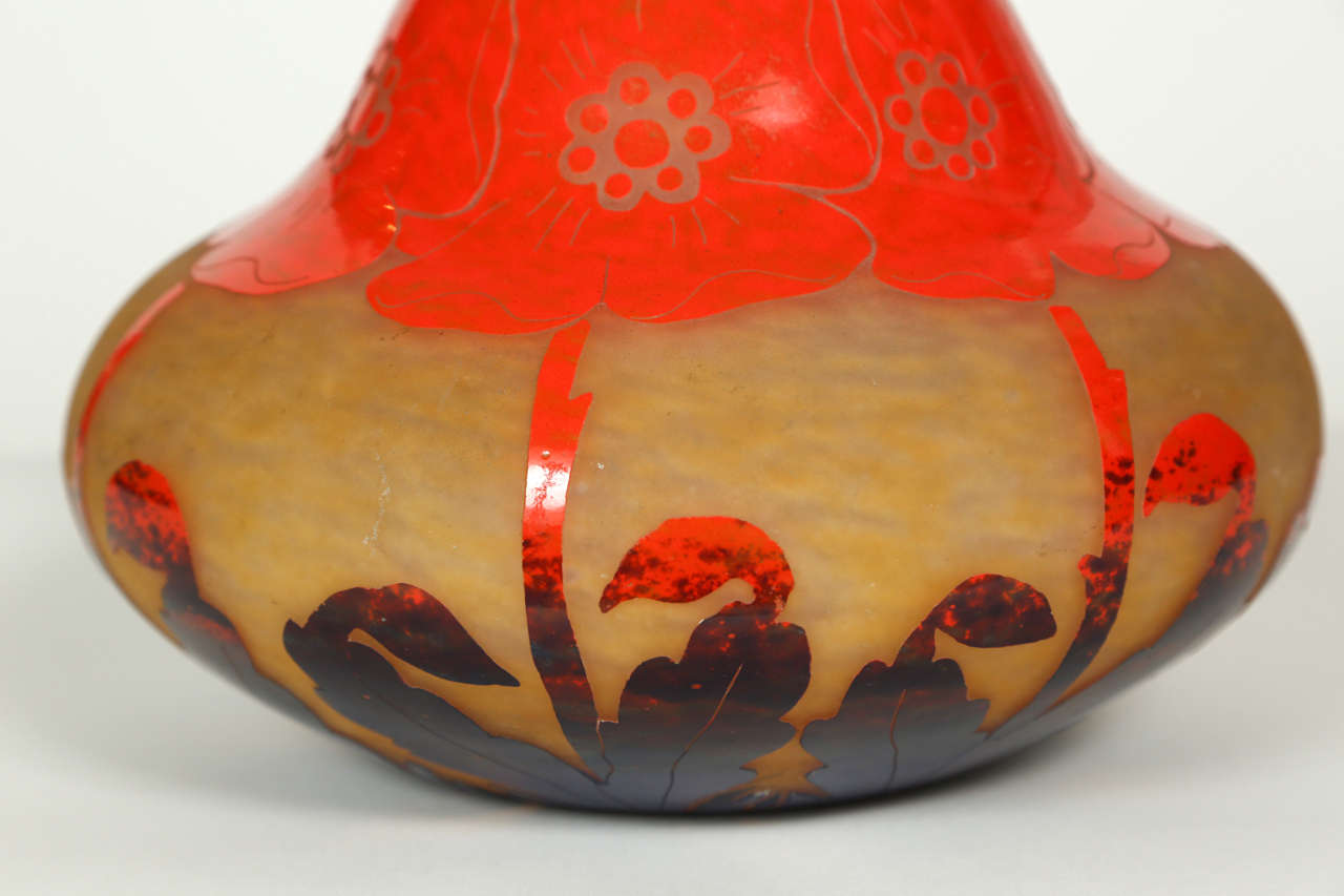 Art Glass Art Deco Cameo Glass Vase, by Degué