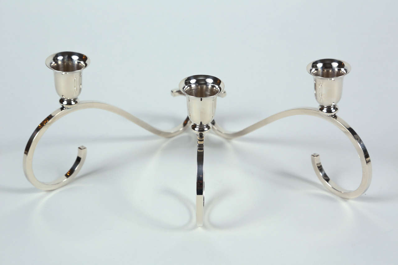 American Handmade Sterling Silver Centerpiece Bowl and Candelabrum by Alfredo Sciarotta