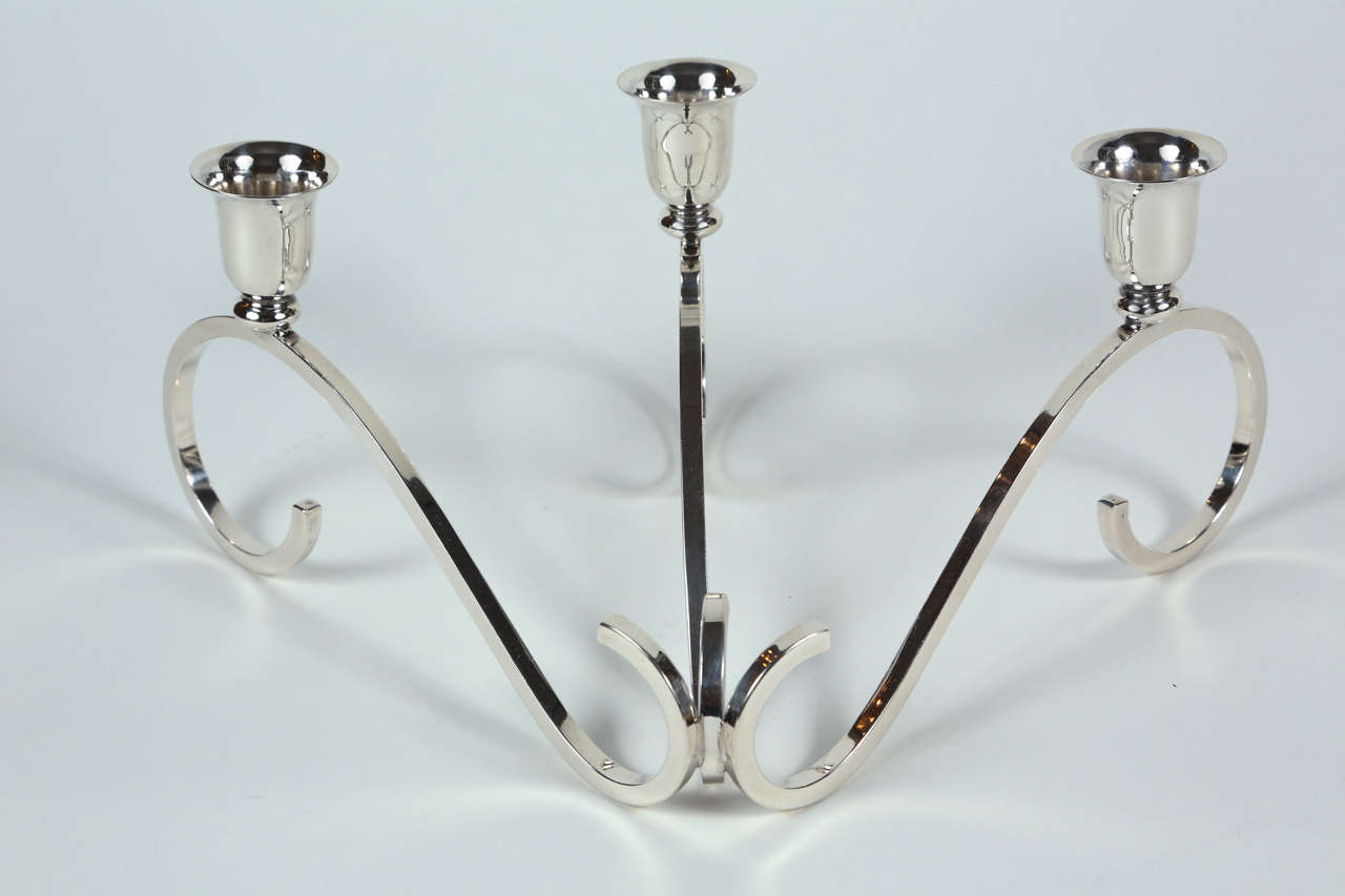 Handmade Sterling Silver Centerpiece Bowl and Candelabrum by Alfredo Sciarotta In Excellent Condition In Palm Desert, CA