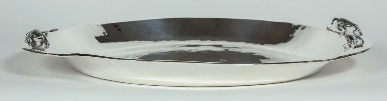 Hand-Chased Silver Plate Platter by Emilia Castillo In Excellent Condition In Palm Desert, CA