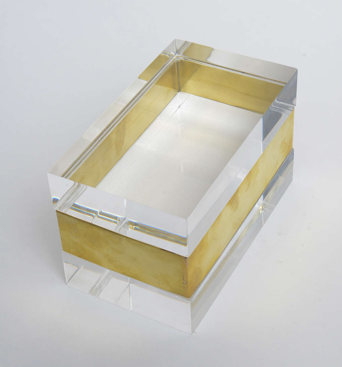 Lucite and brass box designed and signed by Gabriella Crespi.