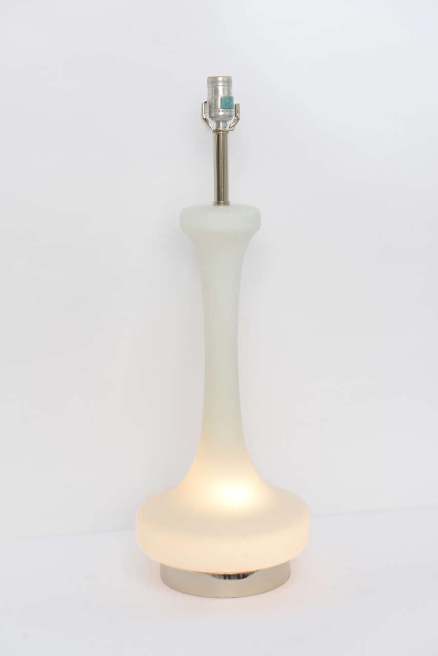 1960s, Modern Satin Glass Chrome Laurel Table Lamp 2