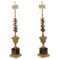Pair of 1950s Modern Neoclassical Style Gilt and Faux Marble Table Lamps