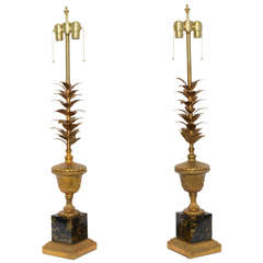 Pair of 1950s Modern Neoclassical Style Gilt and Faux Marble Table Lamps 3