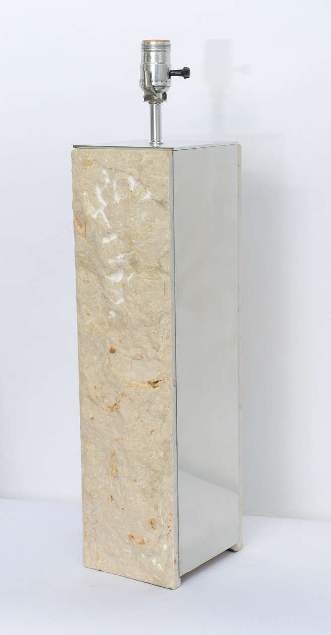 Mid-Century Modern Modernist Rough Cut Marble and Polished Aluminium Architectural Pylon Table Lamp