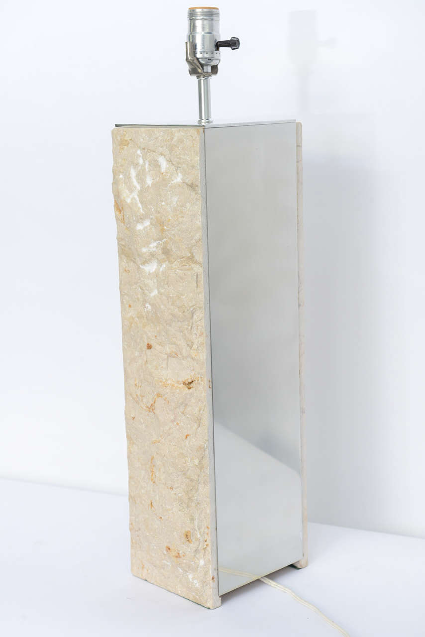 Late 20th Century Modernist Rough Cut Marble and Polished Aluminium Architectural Pylon Table Lamp