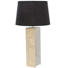 Modernist Rough Cut Marble and Polished Aluminium Architectural Pylon Table Lamp