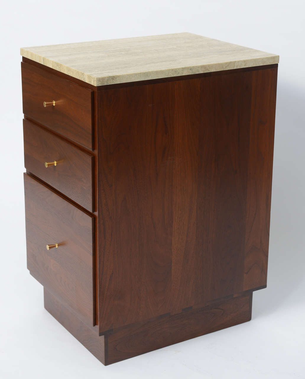 1960s McCobb Style Walnut Nightstand with Travertine Top In Excellent Condition In Miami, FL