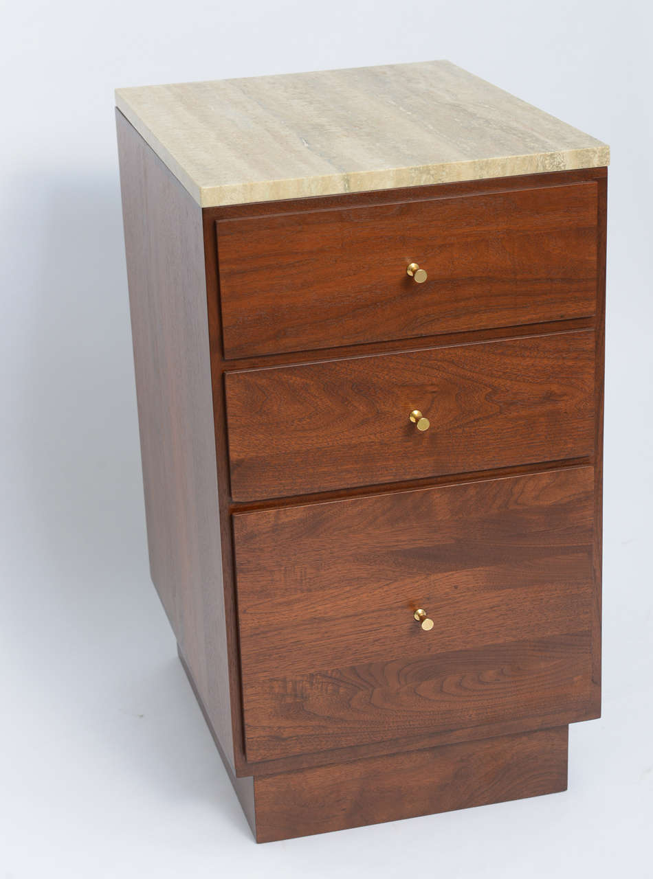 1960s McCobb Style Walnut Nightstand with Travertine Top ...