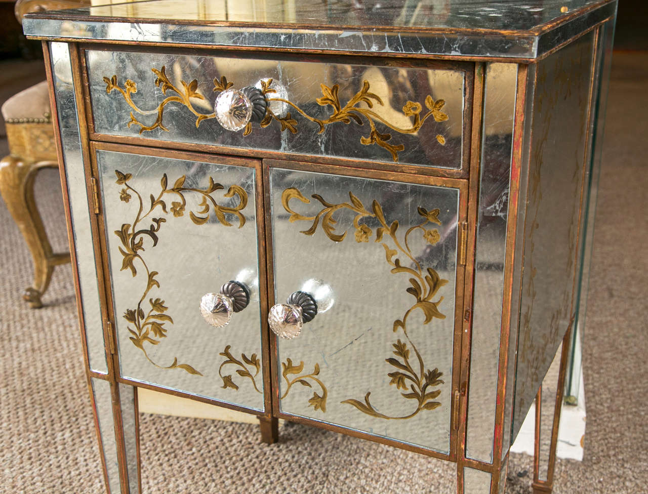 Hollywood Regency Jansen Verne Églomisé Nightstand or End Table