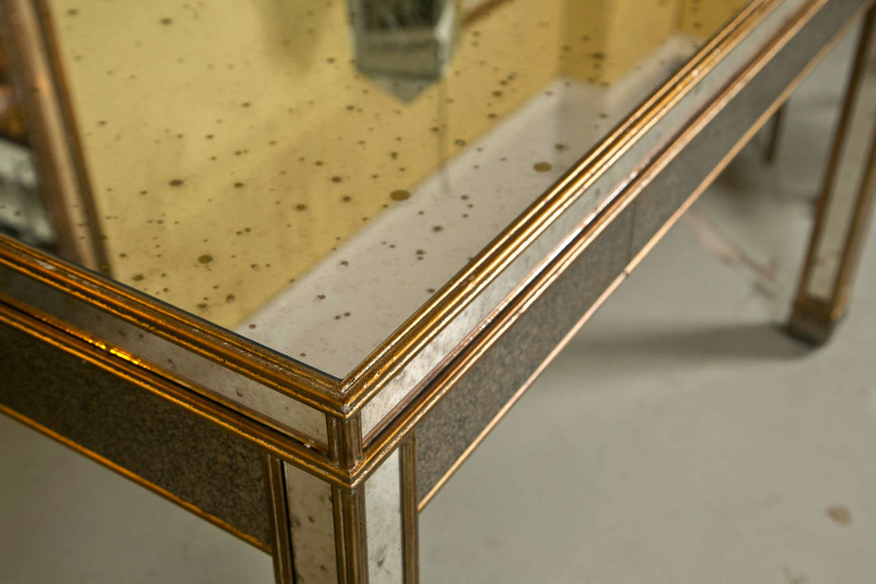 Mid-Century Modern Mirrored Desk Writing Table With Gold Painted Lined Frame  In Good Condition In Stamford, CT