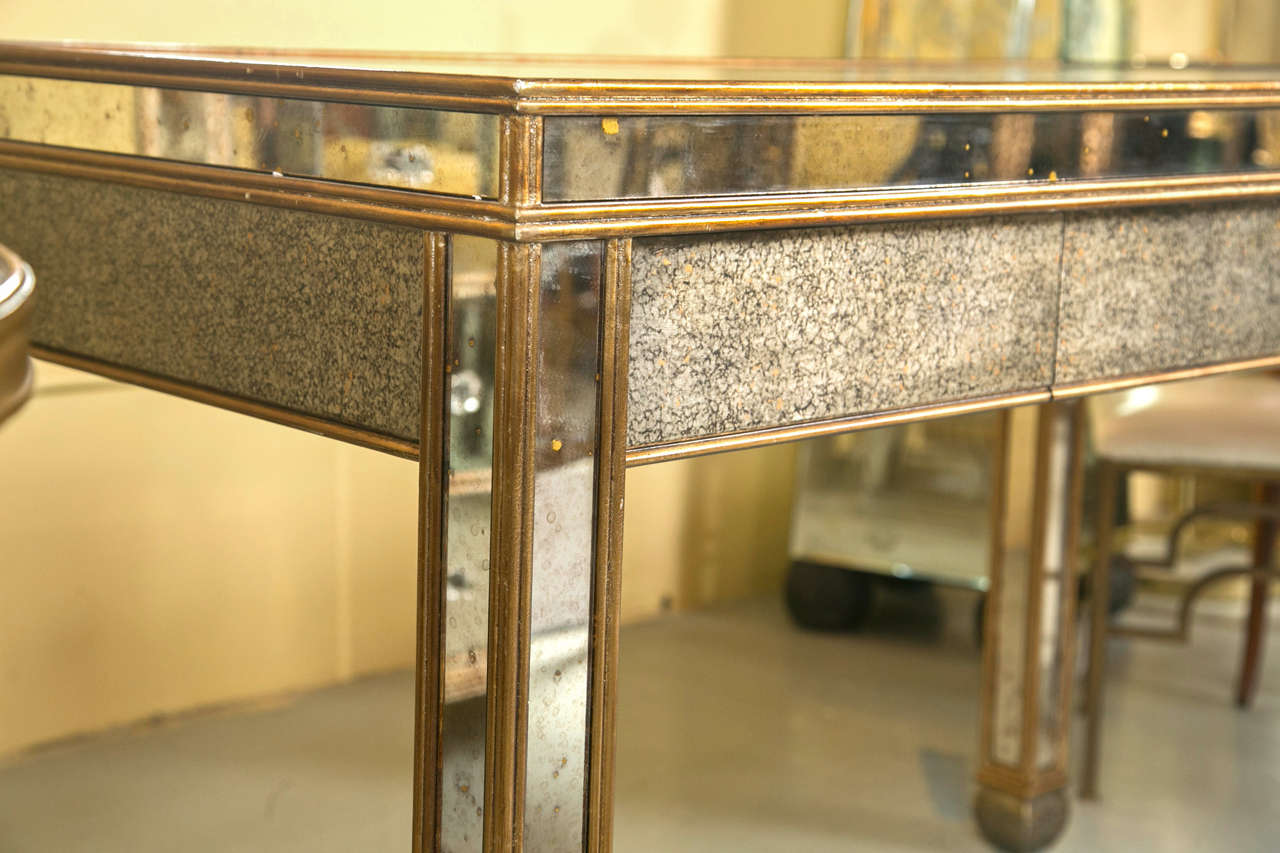 Mid-Century Modern Mirrored Desk Writing Table With Gold Painted Lined Frame  3