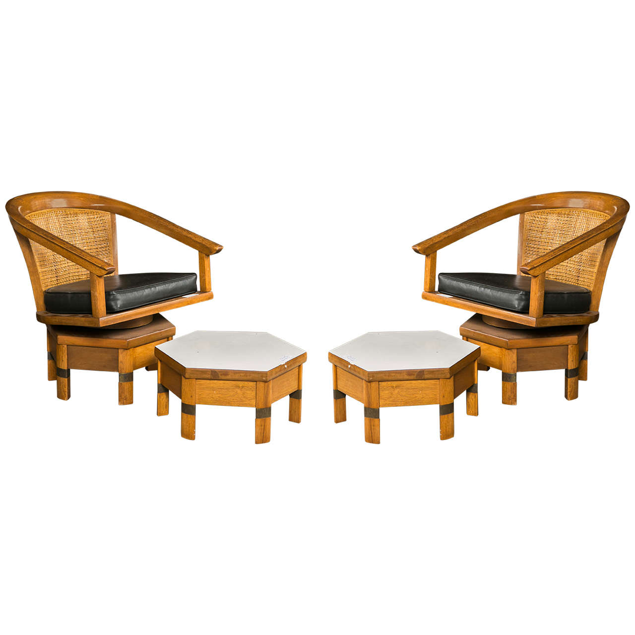 Pair of Vintage Edward Wormley Lounge Chairs and Ottomans