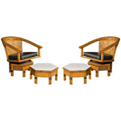 Pair of Vintage Edward Wormley Lounge Chairs and Ottomans