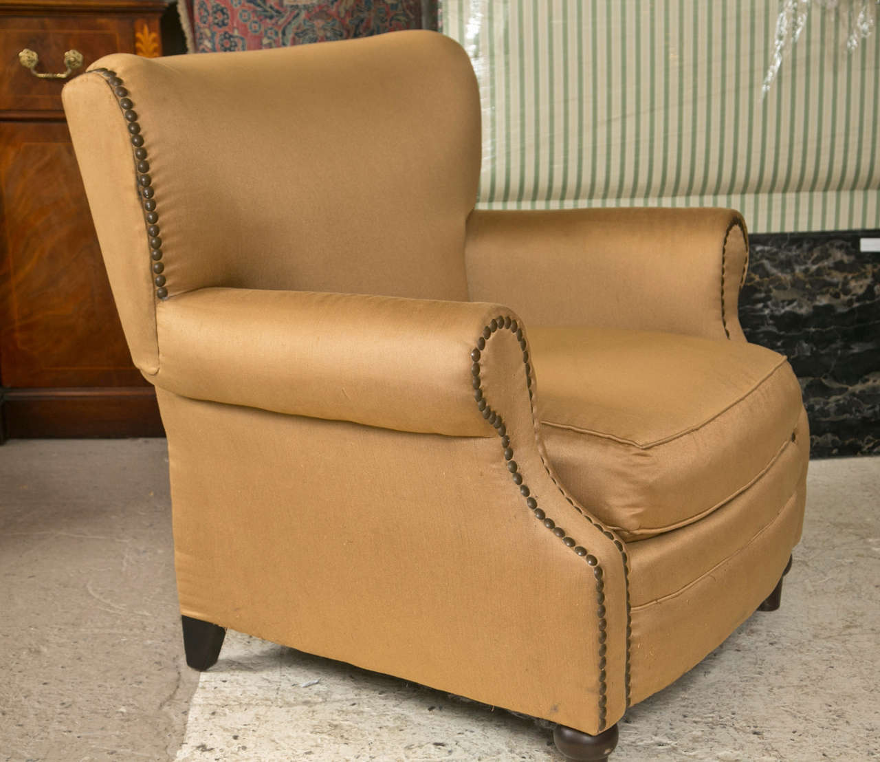 Hollywood Regency Pair of Overstuffed Oversized Arm Lounge Chairs
