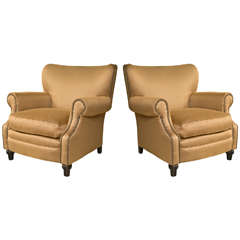 Pair of Overstuffed Oversized Arm Lounge Chairs