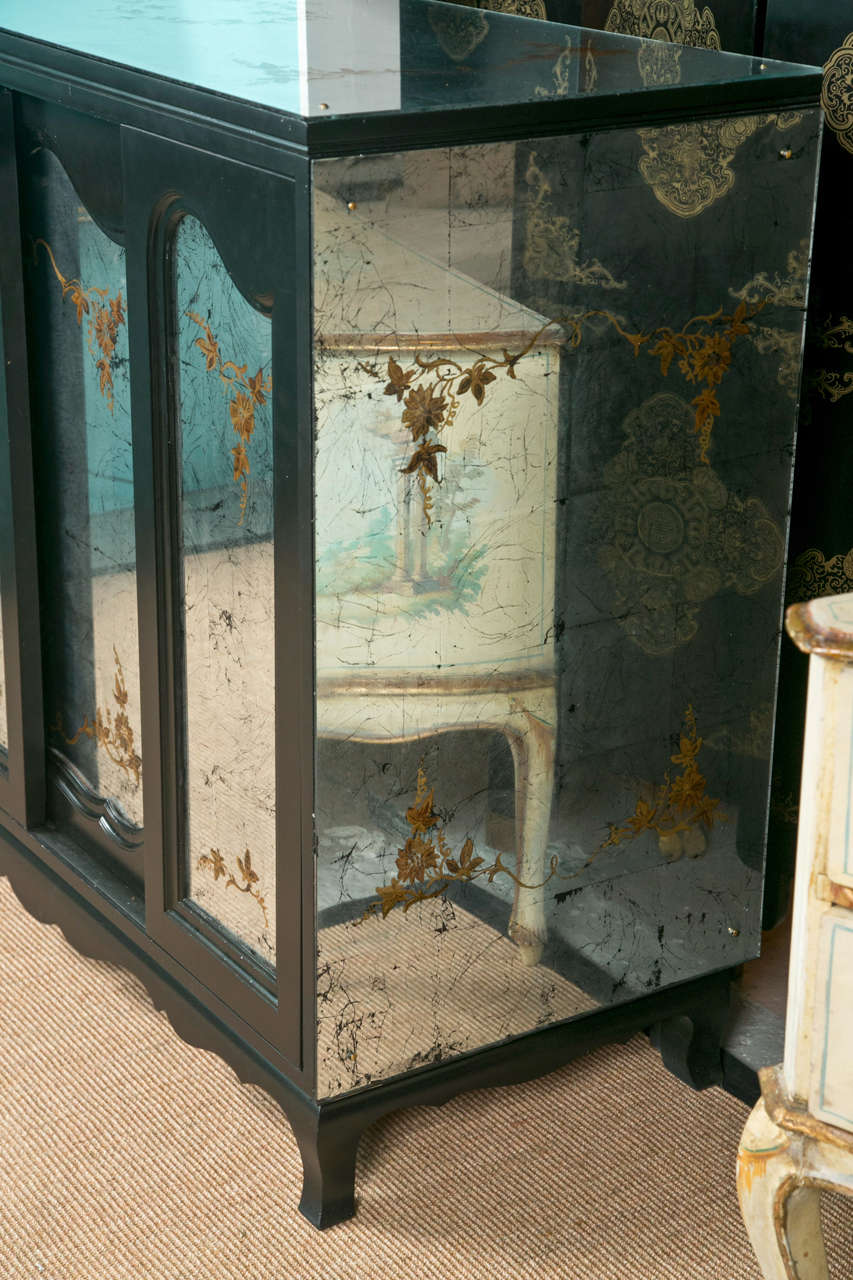 Pair of John Stuart Signed Eglomise Ebony Commode Cabinets / Chest Of Drawers  1