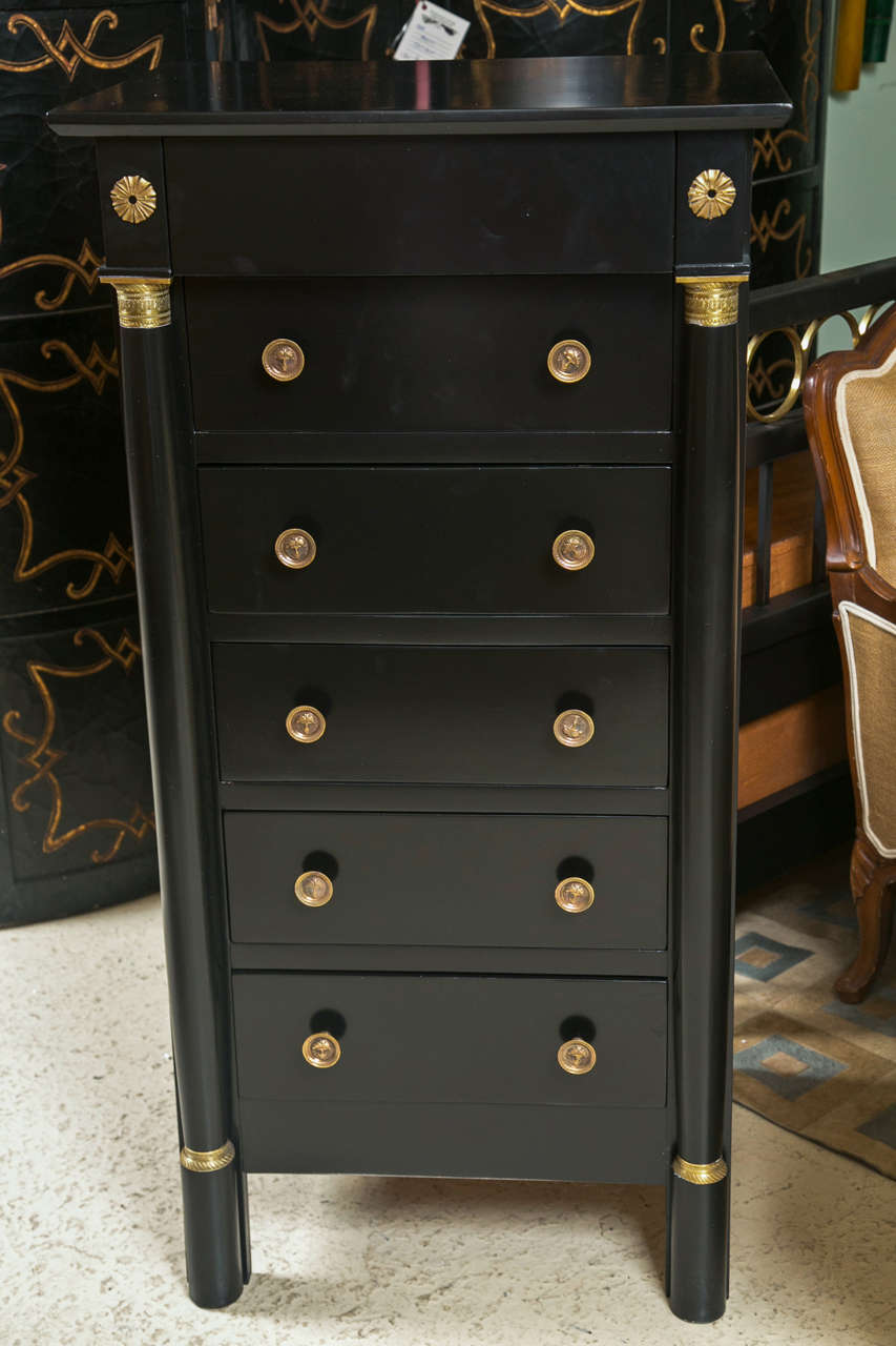 French Empire Style Ebonized Chest of Drawers Decorated with Brass Hardware 4