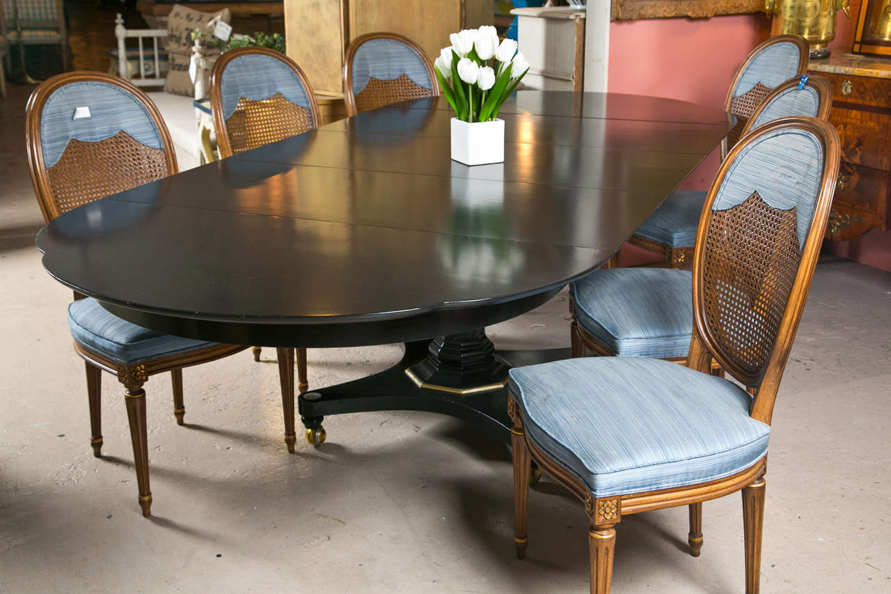 French Empire Style Ebonized Three Leaf Round Dining Table 2