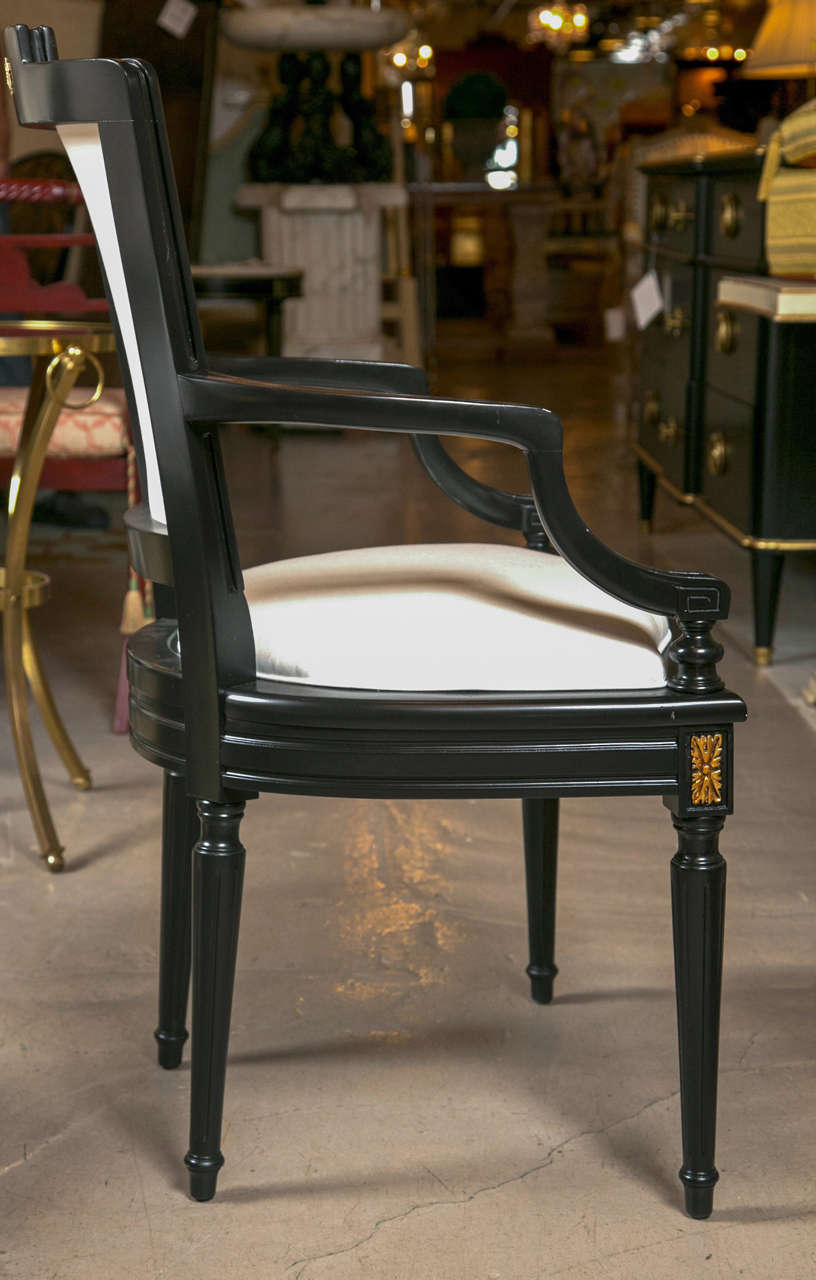 Hollywood Regency Set of Eight Louis XVI Style Ebonized Chairs, Manner of Jansen