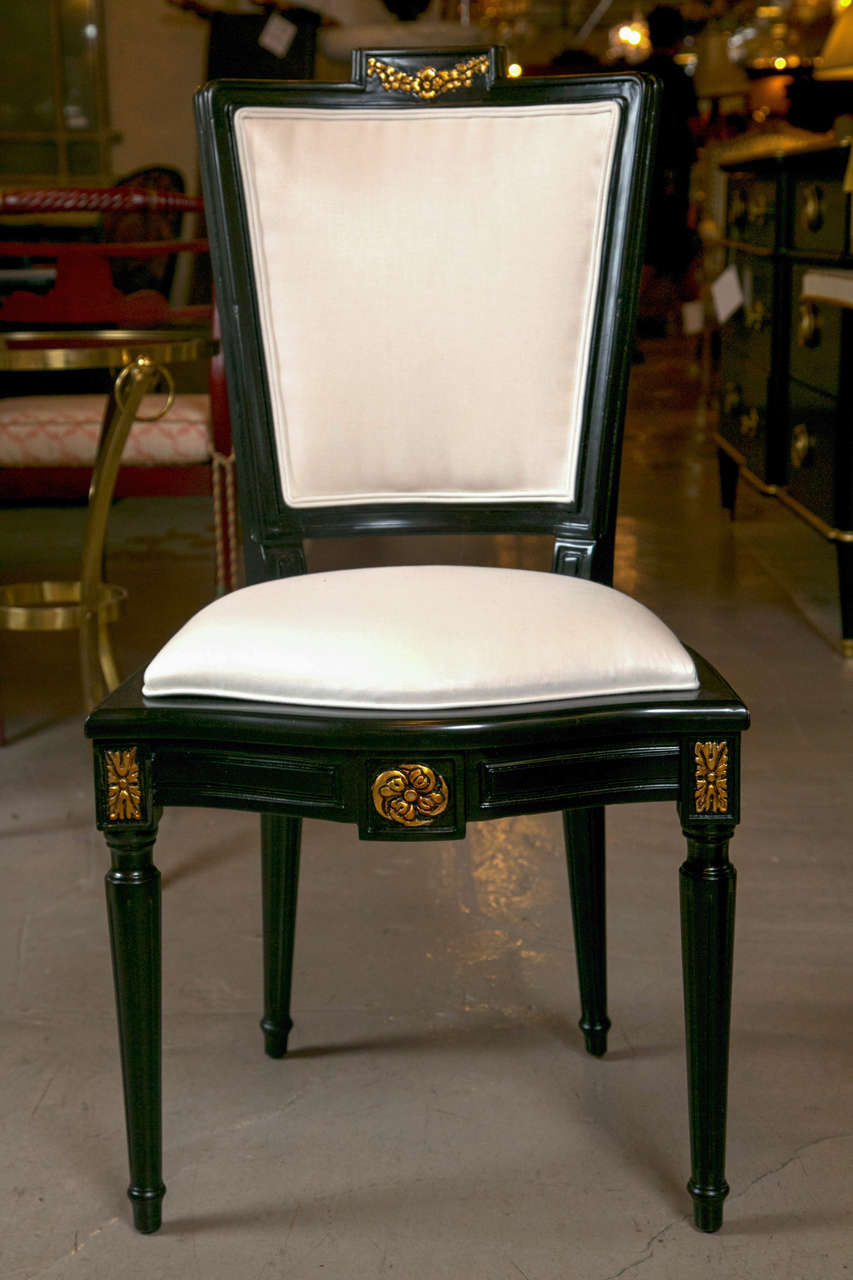 Set of Eight Louis XVI Style Ebonized Chairs, Manner of Jansen In Good Condition In Stamford, CT