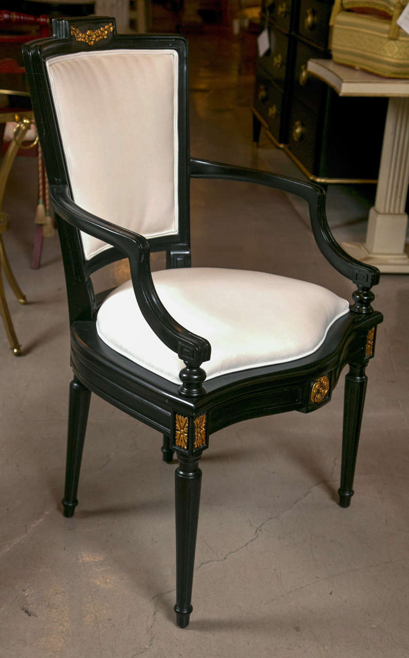 Set of Eight Louis XVI Style Ebonized Chairs, Manner of Jansen 3