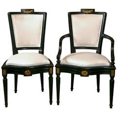 Set of Eight Louis XVI Style Ebonized Chairs, Manner of Jansen