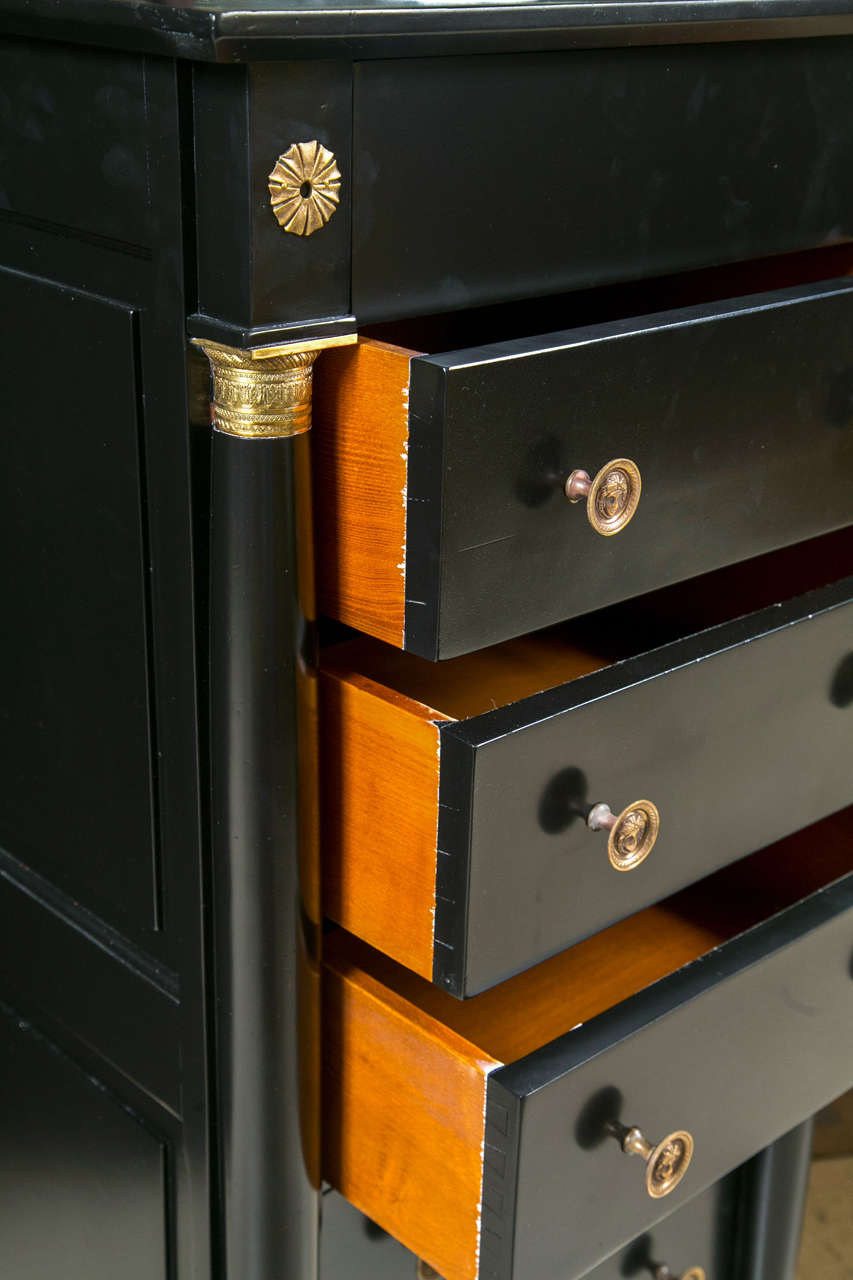 French Empire Style Ebonized Chest of Drawers Decorated with Brass