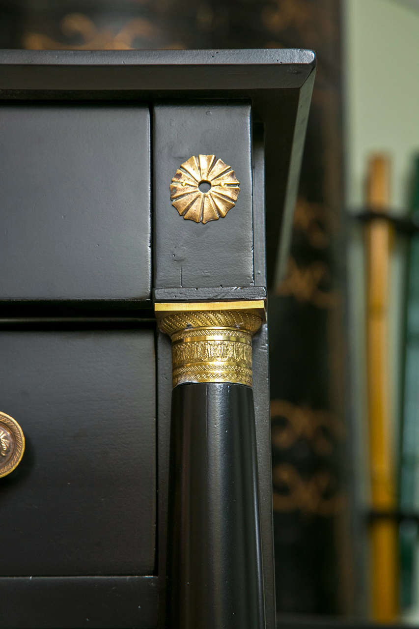 French Empire Style Ebonized Chest of Drawers Decorated with Brass