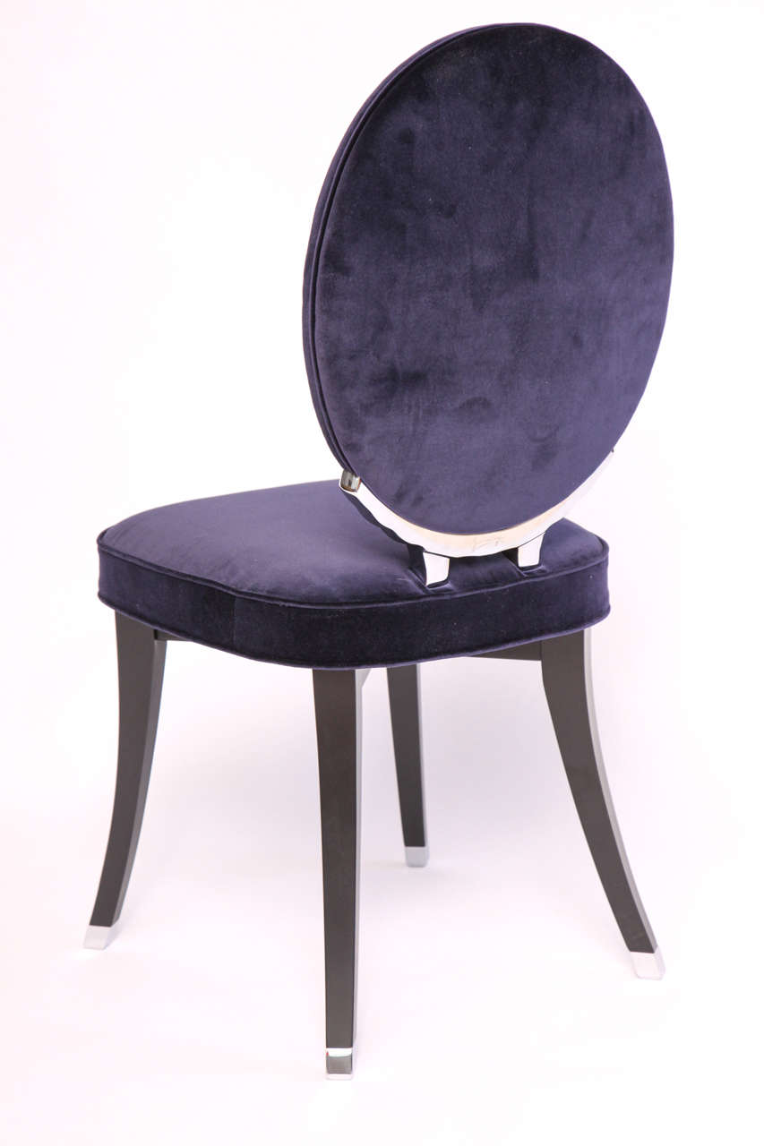 Rococo Sapphire Velvet Oval Back Side Chair Designed by Jean-Charles de Castelbajac For Sale
