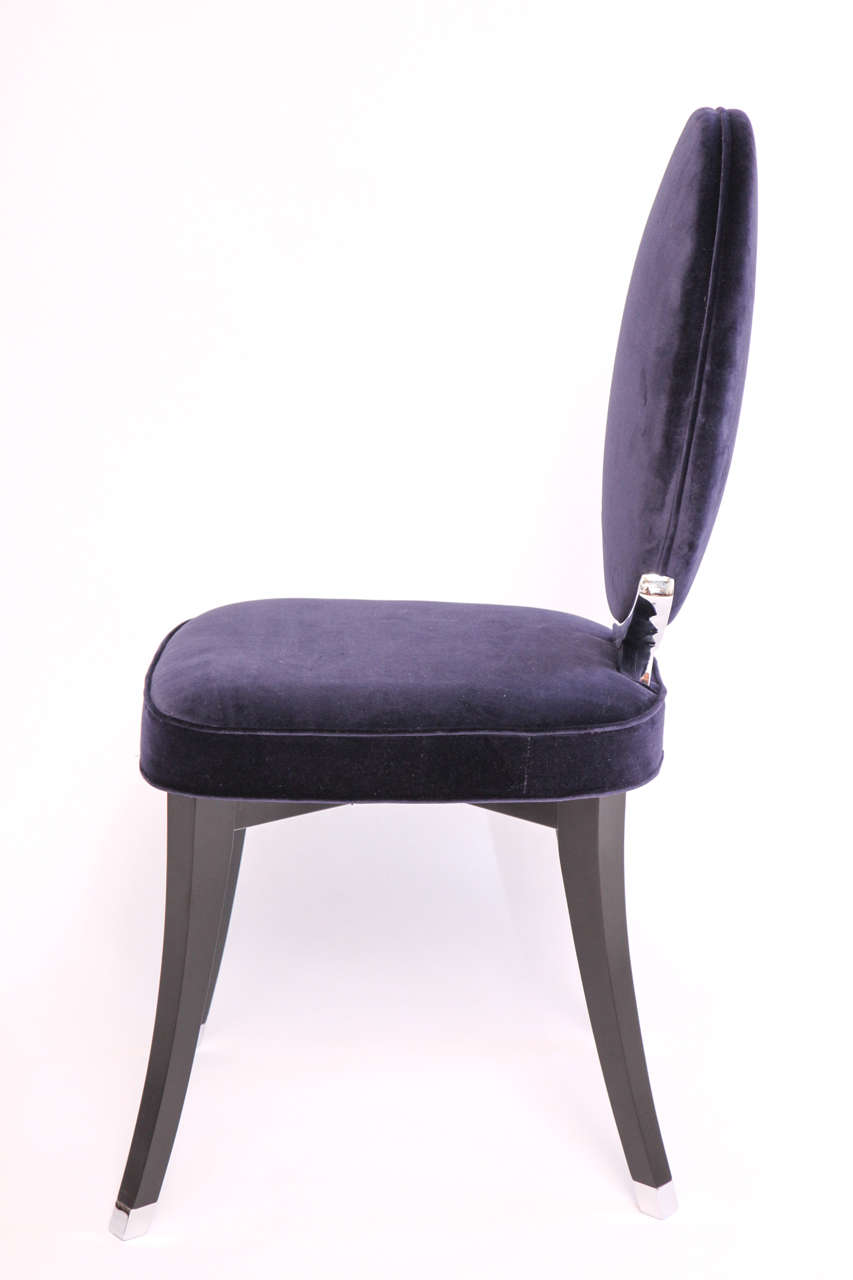 French Sapphire Velvet Oval Back Side Chair Designed by Jean-Charles de Castelbajac For Sale