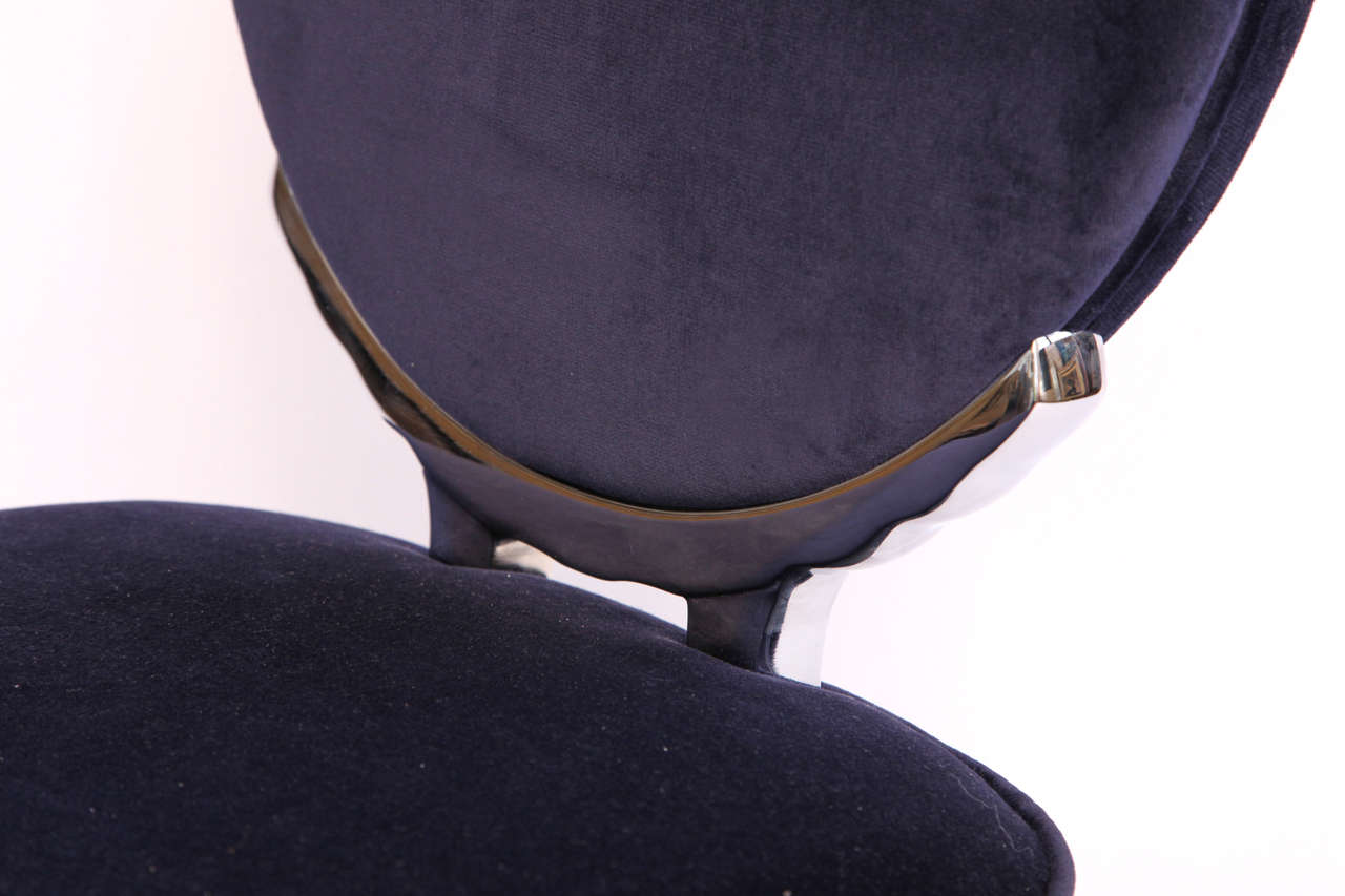 Sapphire Velvet Oval Back Side Chair Designed by Jean-Charles de Castelbajac For Sale 2