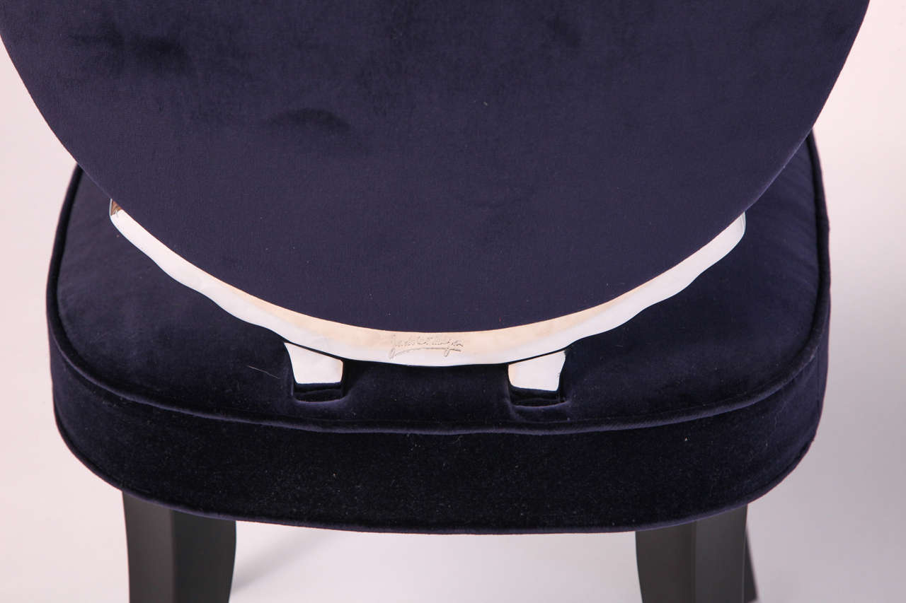 Sapphire Velvet Oval Back Side Chair Designed by Jean-Charles de Castelbajac For Sale 3