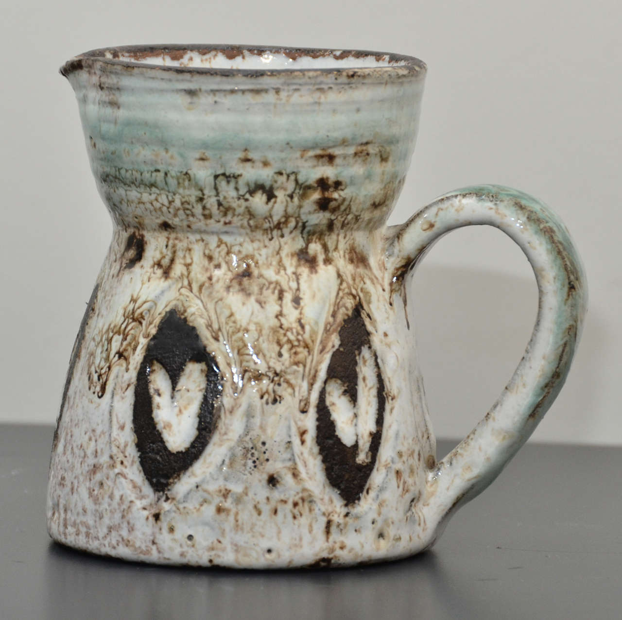 Small Brown, White and Turquoise Pitcher by Accolay