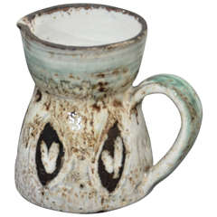 Small Brown, White and Turquoise Pitcher by Accolay